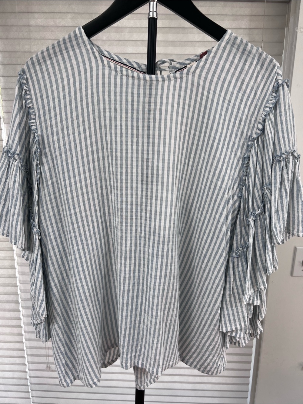 Pilcro Blue and White Striped Ruffle Sleeve Camisole
